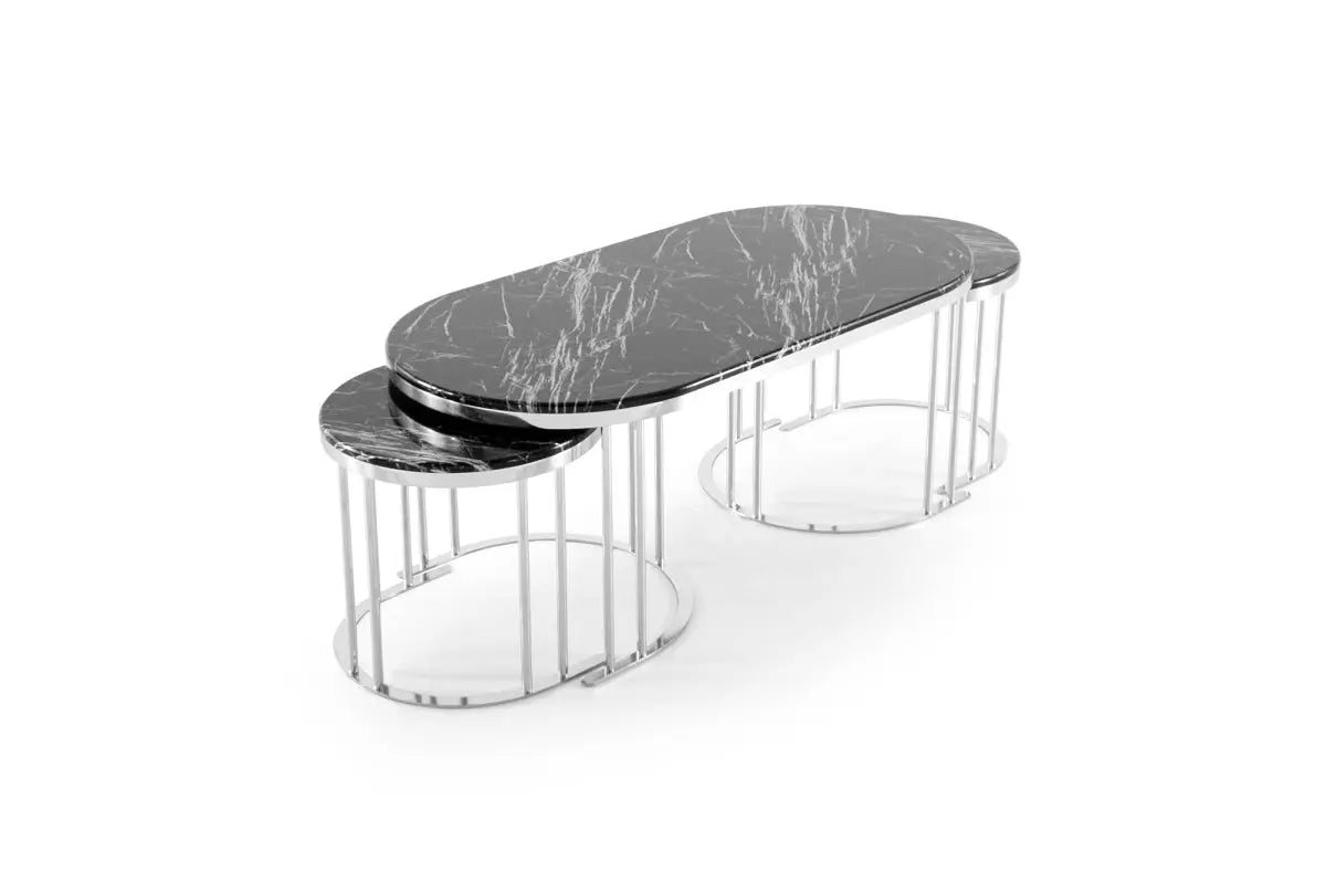 2 In 1 Coffee Table Silver Legs - Black Top - Ferro Furniture