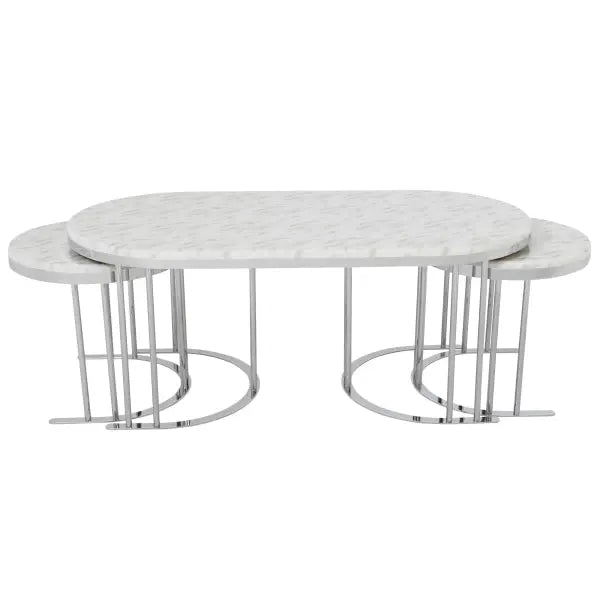 2 In 1 Coffee Table Silver Legs - White Top - Ferro Furniture