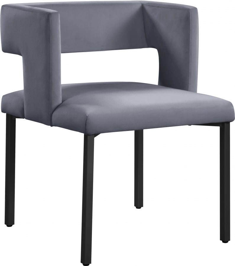Caleb - Velvet Dining Chair with Matte Black Finished (Set of 2)