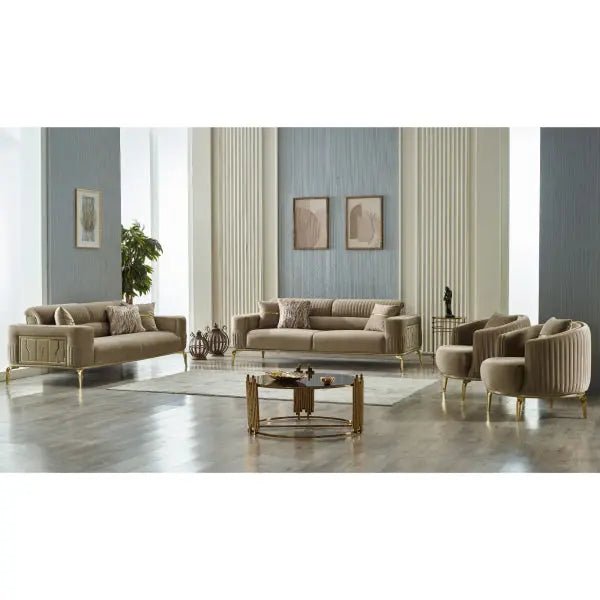 Armoni Convertible Livingroom (2 Sofa & 2 Chair) Beige With Gold Legs - Ferro Furniture