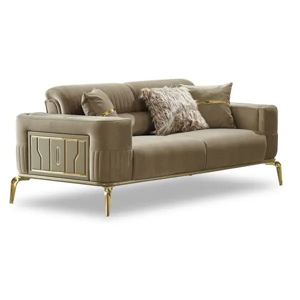 Armoni Convertible Livingroom Loveseat Beige With Gold Legs - Ferro Furniture