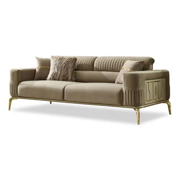 Armoni Convertible Livingroom Sofa Beige With Gold Legs - Ferro Furniture