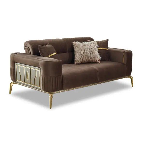 Armoni Convertible Loveseat Brown With Gold Legs - Ferro Furniture