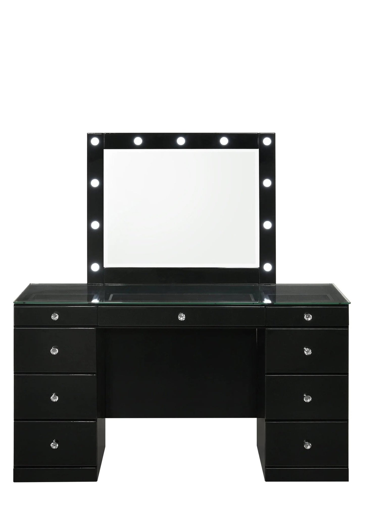 Avery - Vanity Desk With Glass Top And LED Mirror - Black - Ferro Furniture