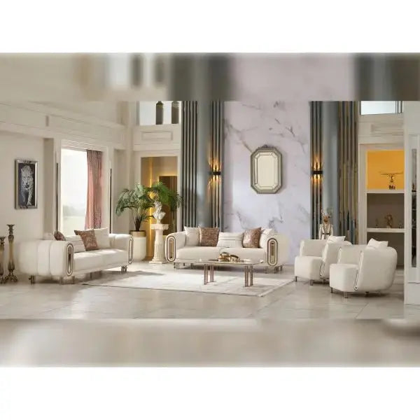 Bella Stationary Livingroom (2 Sofa & 2 Chair) Cream - Ferro Furniture