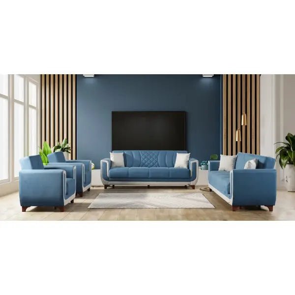 Berre Convertible Livingroom (2 Sofa & 2 Chair) Blue - Ferro Furniture