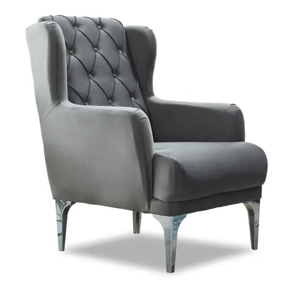 Bolivya Chair Grey With Silver Legs - Ferro Furniture