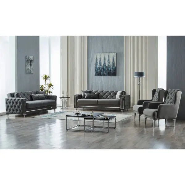 Bolivya Convertible Livingroom (2 Sofa & 2 Chair) Grey With Silver Leg - Ferro Furniture