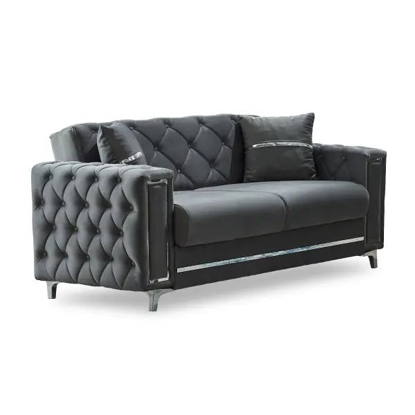 Bolivya Convertible Loveseat Grey With Silver Legs - Ferro Furniture