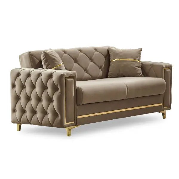 Bolivya Convertible Loveseat Vizon With Gold Legs - Ferro Furniture