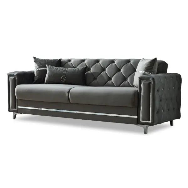 Bolivya Convertible Sofa Grey With Silver Legs - Ferro Furniture