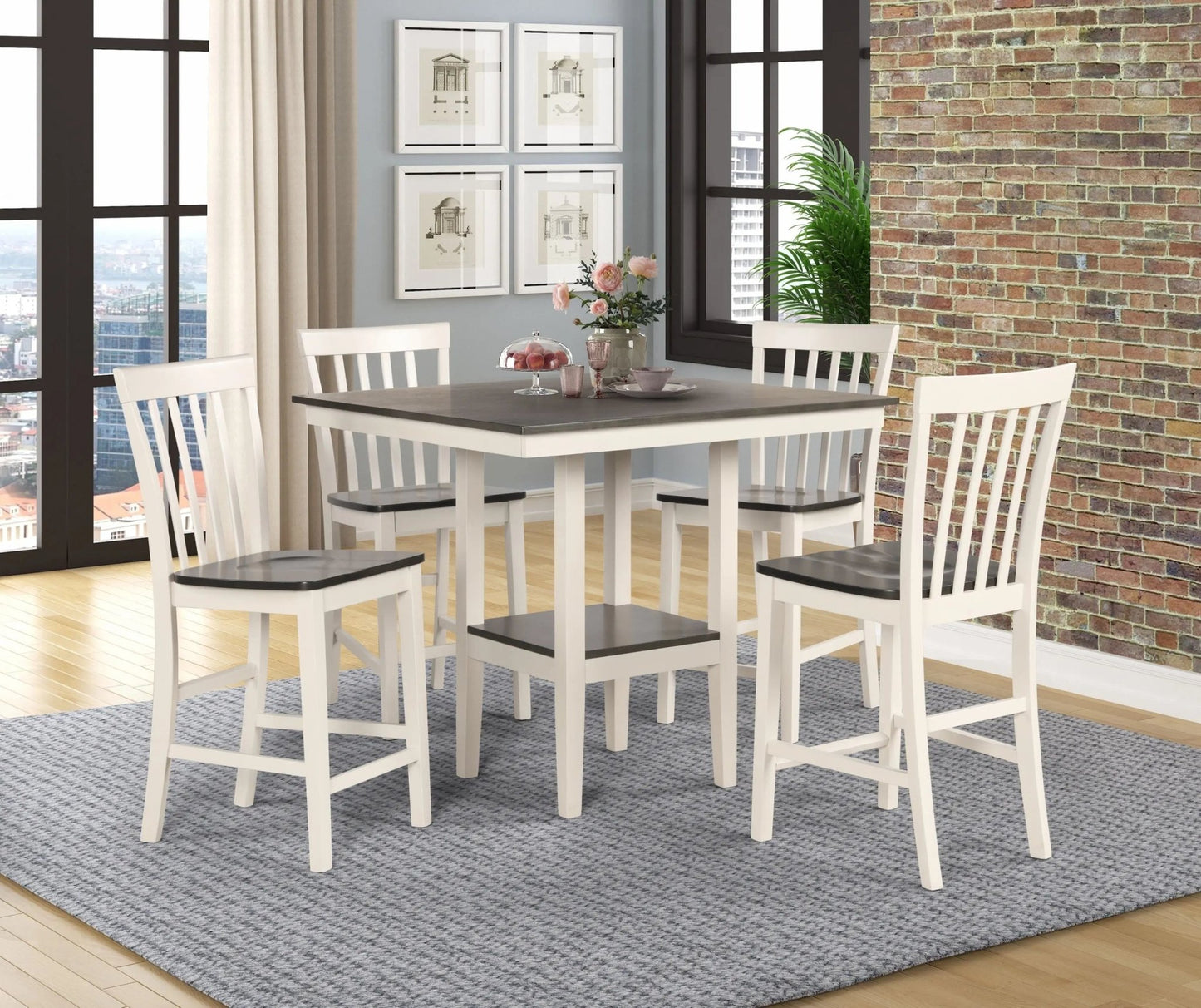 Brody - 5 Piece Counter Height Table Set - White - Ferro Furniture