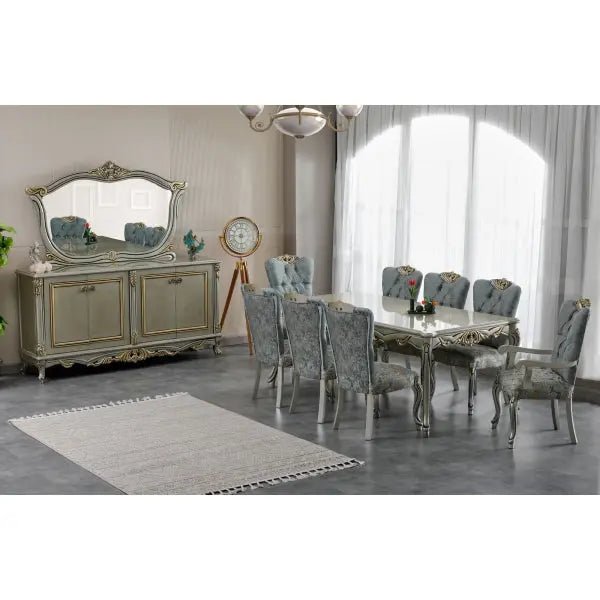 Buse Diningroom (Consol With Mirror & Dining Table & 2 Arm Chair & 4 Chair) Light Green - Ferro Furniture