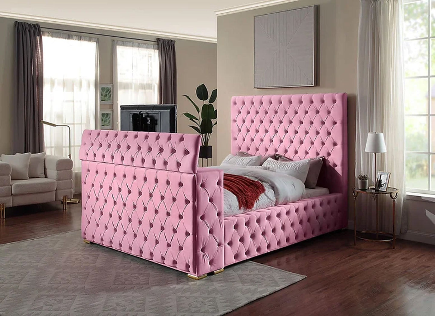 Cannes King Pink Platform TV Bed - Ferro Furniture