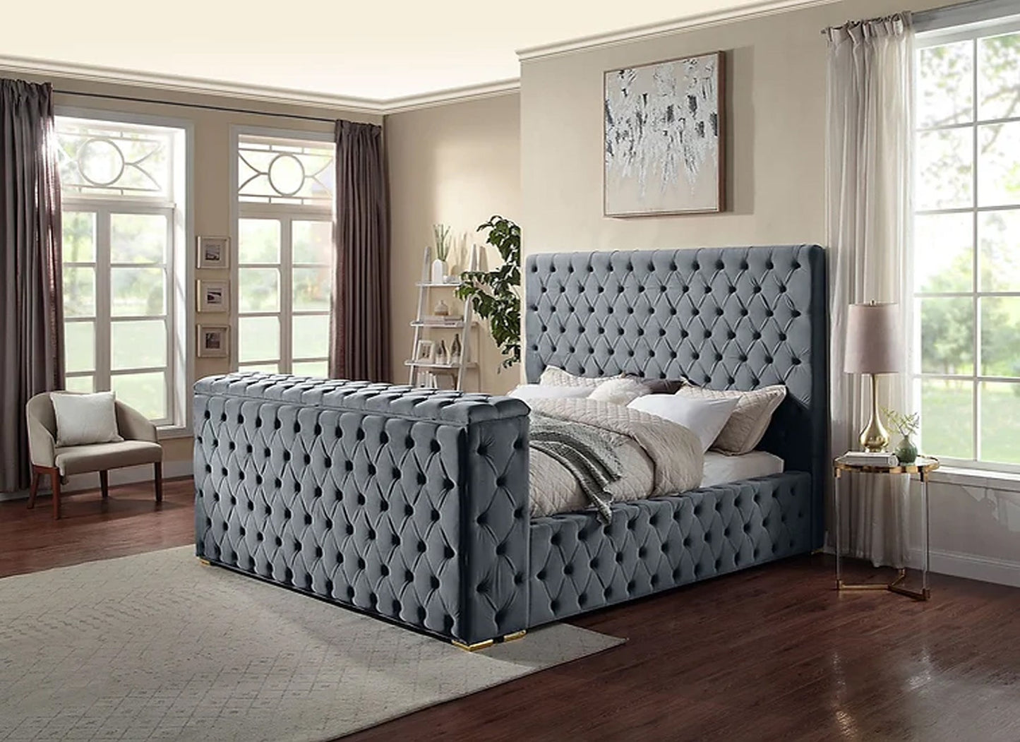 Cannes Queen Grey Platform TV Bed - Ferro Furniture
