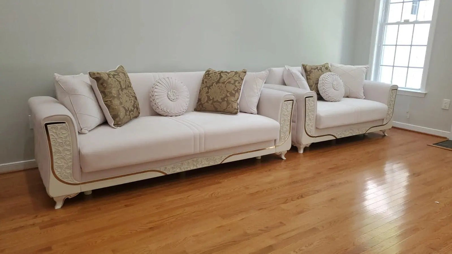 Carmen Convertible Livingroom Loveseat Ivory White With Cream Klapa - Ferro Furniture