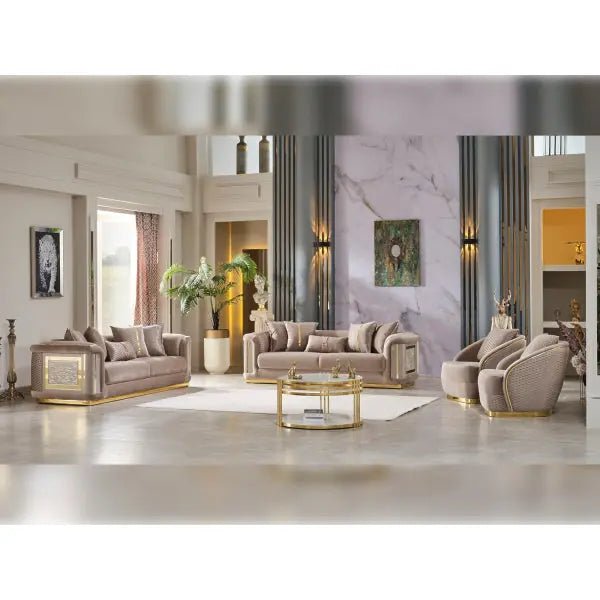 Elegance Stationary Livingroom (2 Sofa & 2 Chair) Beige - Ferro Furniture
