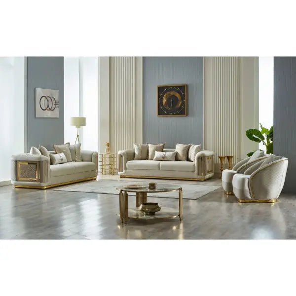 Elegance Stationary Livingroom (2 Sofa & 2 Chair) Cream - Ferro Furniture
