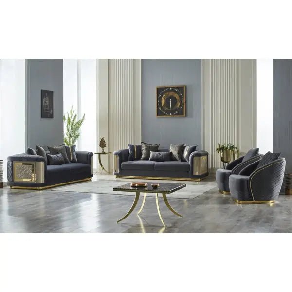 Elegance Stationary Livingroom (2 Sofa & 2 Chair) Dark Grey - Ferro Furniture