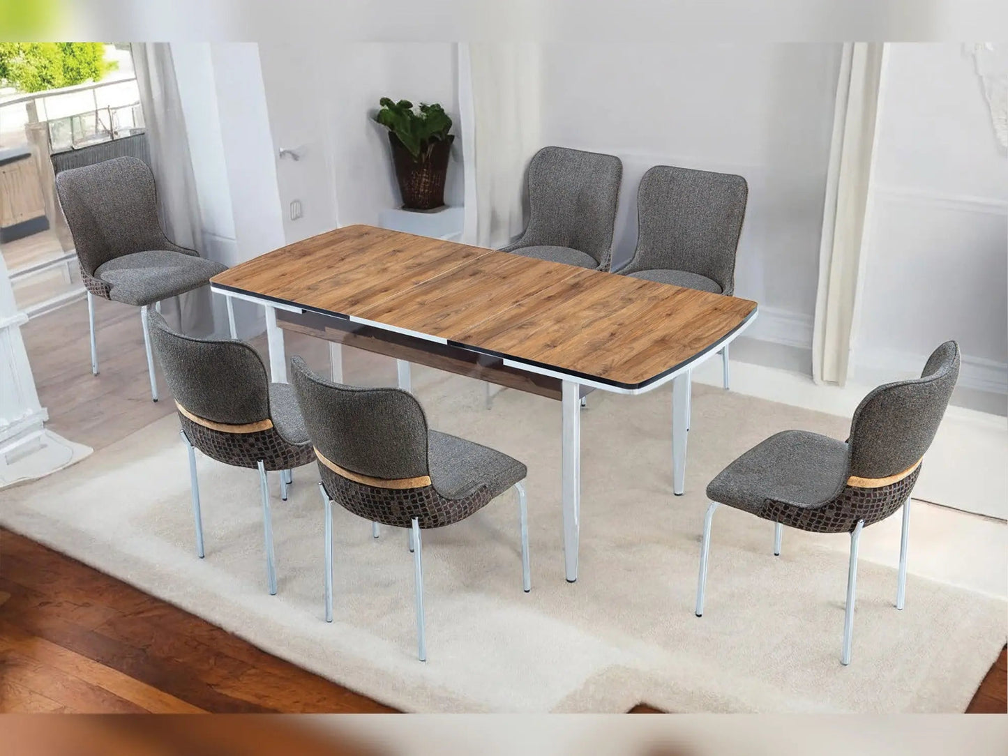 Inci Diningroom Walnut (Dining Table & 6 Dining Chair) - Ferro Furniture