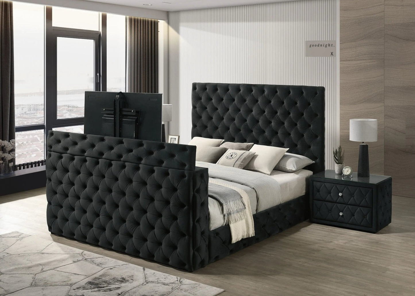 Josephine - Queen Bed With TV Lift - Black - Ferro Furniture