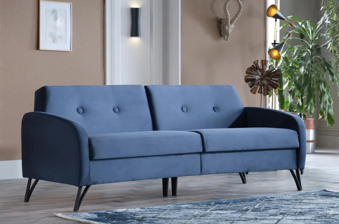 Juniper (Left) 3 Seat Sleeper (Vika Navy Blue) - Ferro Furniture