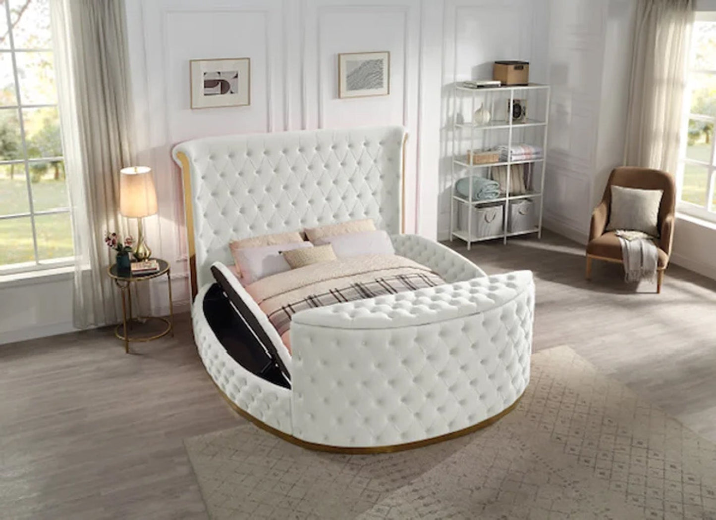 Lauren King Cream Platform TV Bed - Ferro Furniture