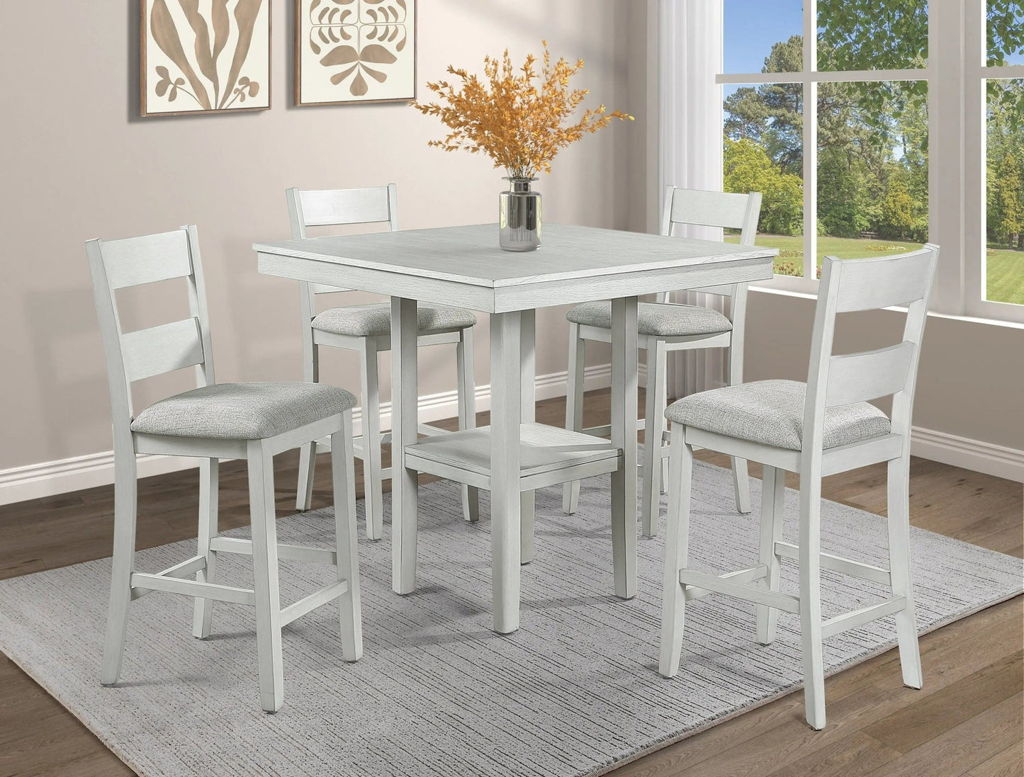 Lester - 5 Piece Counter Height Table Set - Drift Wood - Ferro Furniture