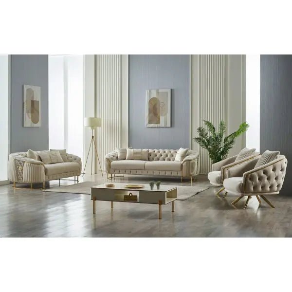 Lucas Stationary Livingroom (2 Sofa & 2 Chair) Cream - Ferro Furniture