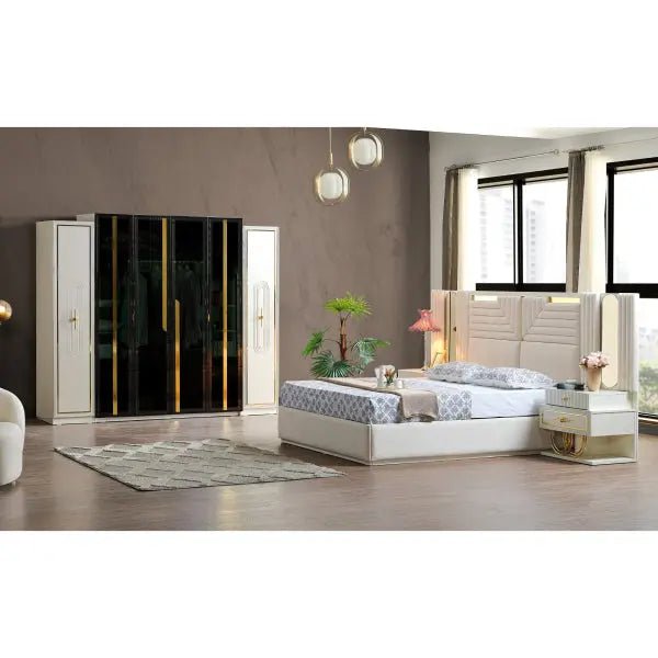 Marsel Bedroom (Queen Storage Bed With Headboard & Dresser With Mirror & 2 Nightstand With Back Part) - Ferro Furniture