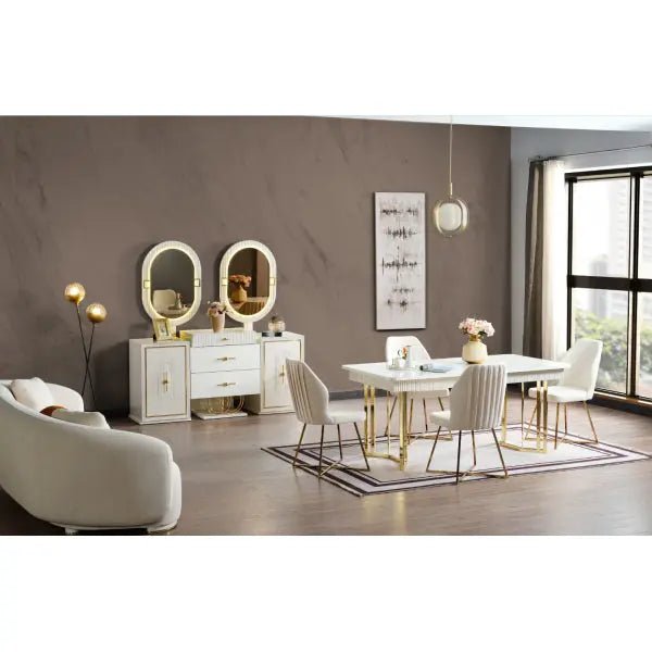 Marsel Diningroom (Consol With Mirror & Dining Table & 6 Dining Chair) - Ferro Furniture