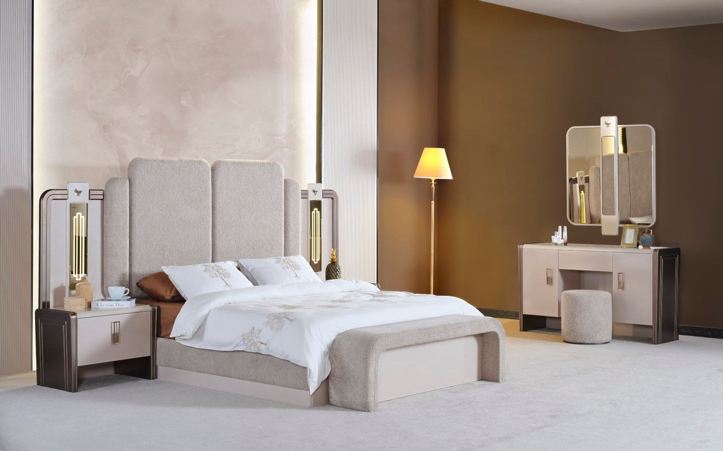 Nirvana Bedroom Set (Queen Bed & Dresser With Mirror & 2 Nightstand) - Ferro Furniture