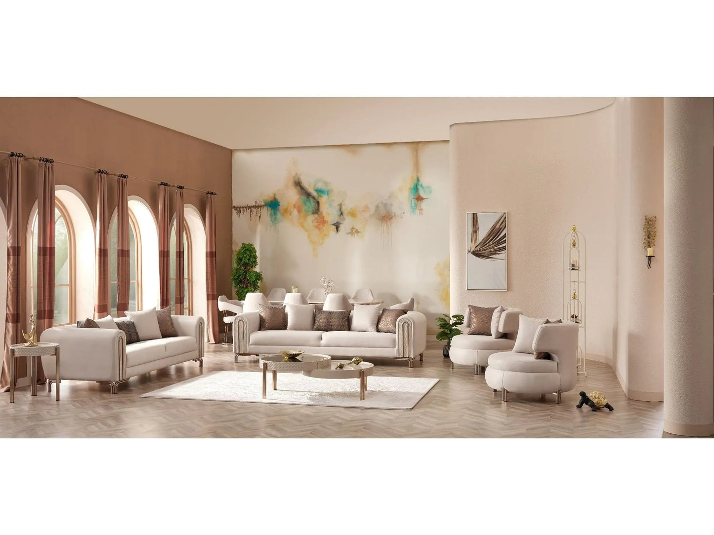 Paris Stationary Livingroom (2 Sofa & 2 Chair) Cream - Ferro Furniture