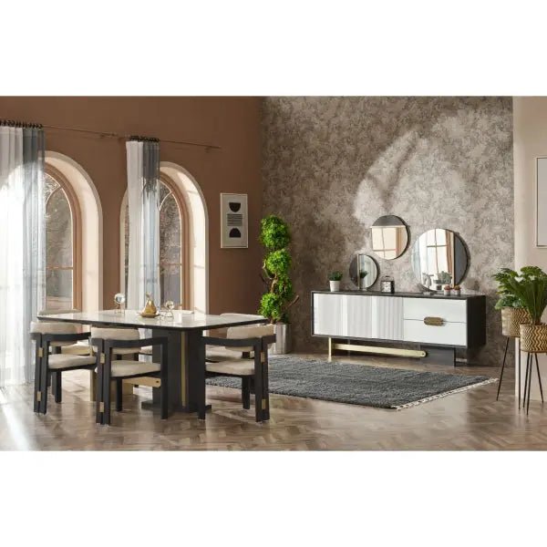 Pendik Diningroom (Consol With Mirror & Dining Table & 6 Dining Chair) - Ferro Furniture