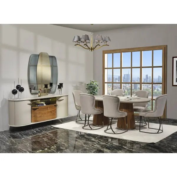 Sofya Dining Room (Consol With Mirror & Dining Table & 6 Dining Chair) - Ferro Furniture