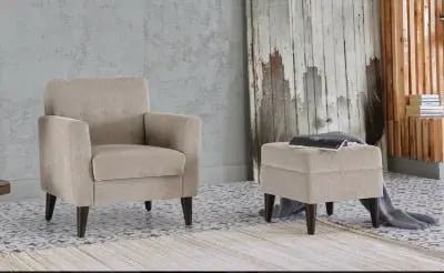 Theo Accent Chair+Ottoman (Theo Cream) - Ferro Furniture