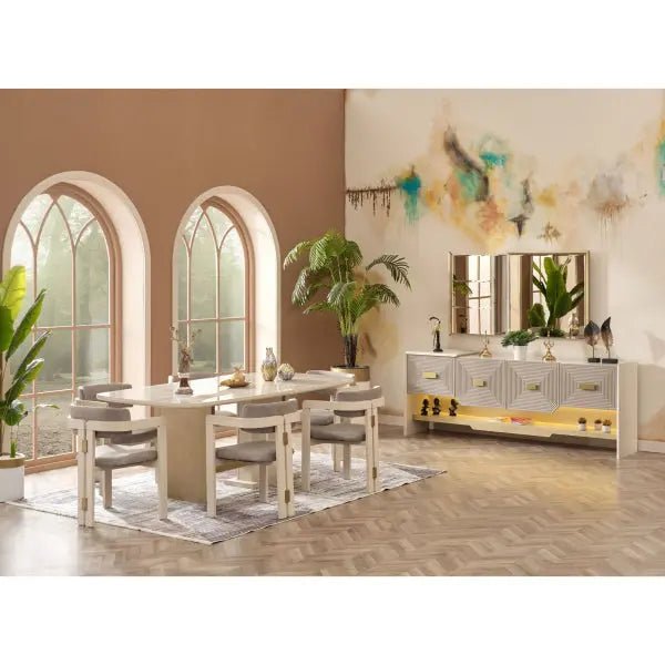 Urla Diningroom (Consol With Mirror & Dining Table & 6 Dining Chair) - Ferro Furniture