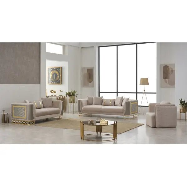 Valentino Stationary Livingroom (2 Sofa & 2 Chair) Beige - Ferro Furniture