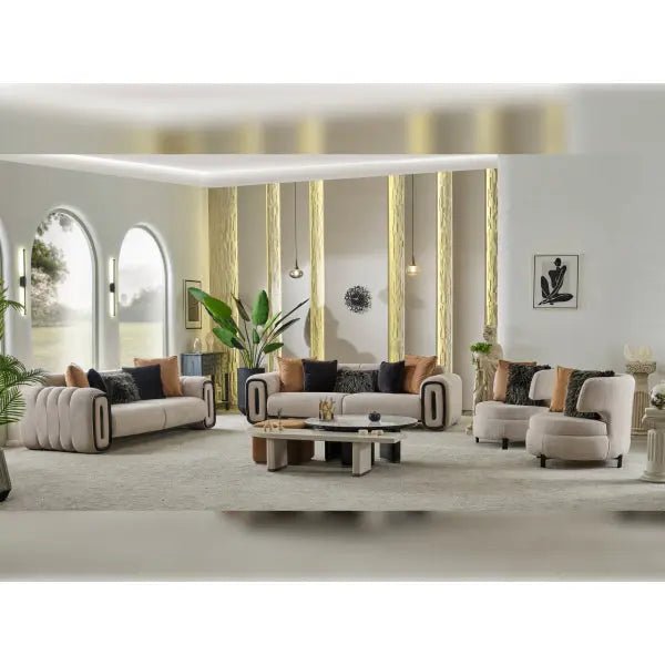 Voyance Stationary Livingroom (2 4 Seat Sofa & 2 Chair) Beige - Ferro Furniture