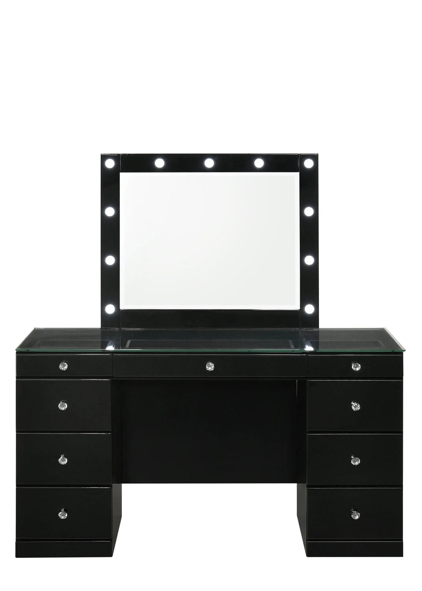 Avery - Vanity Desk With Glass Top And LED Mirror - Black - Ferro Furniture