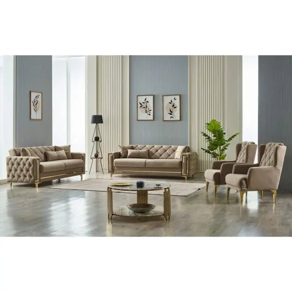 Bolivya Convertible Livingroom (2 Sofa & 2 Chair) Beige With Gold Leg - Ferro Furniture