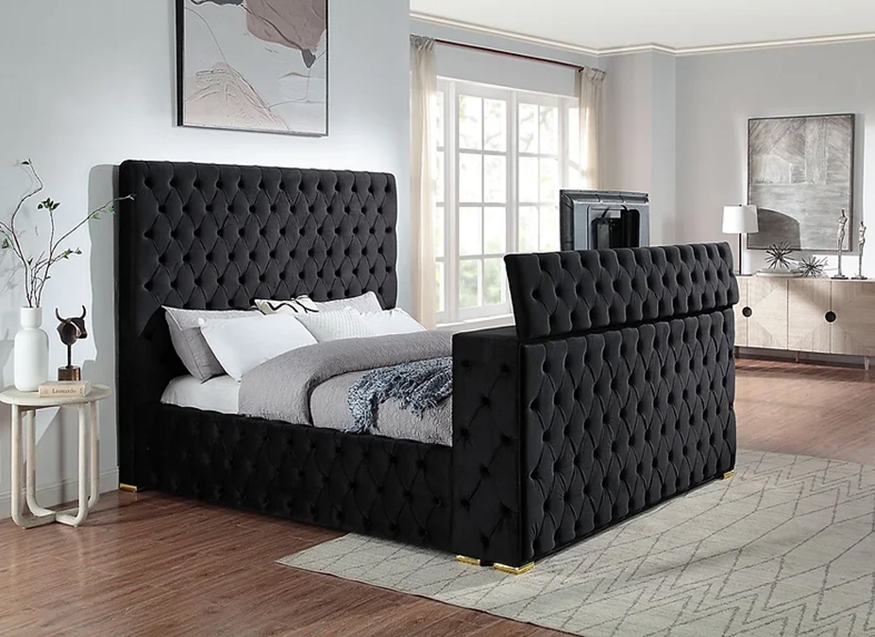 Cannes King Black Platform TV Bed - Ferro Furniture