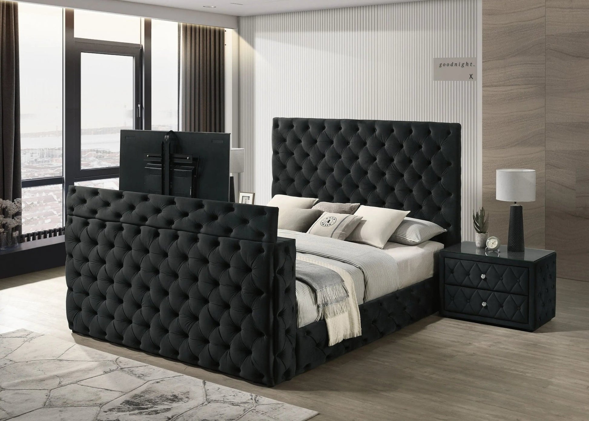 Josephine - King Bed With TV Lift - Black - Ferro Furniture