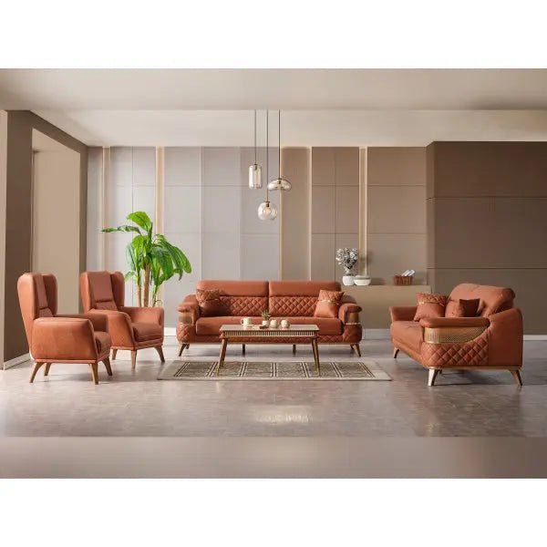 Kristal Convertible Livingroom (2 Sofa & 2 Chair) Dark Brick - Ferro Furniture