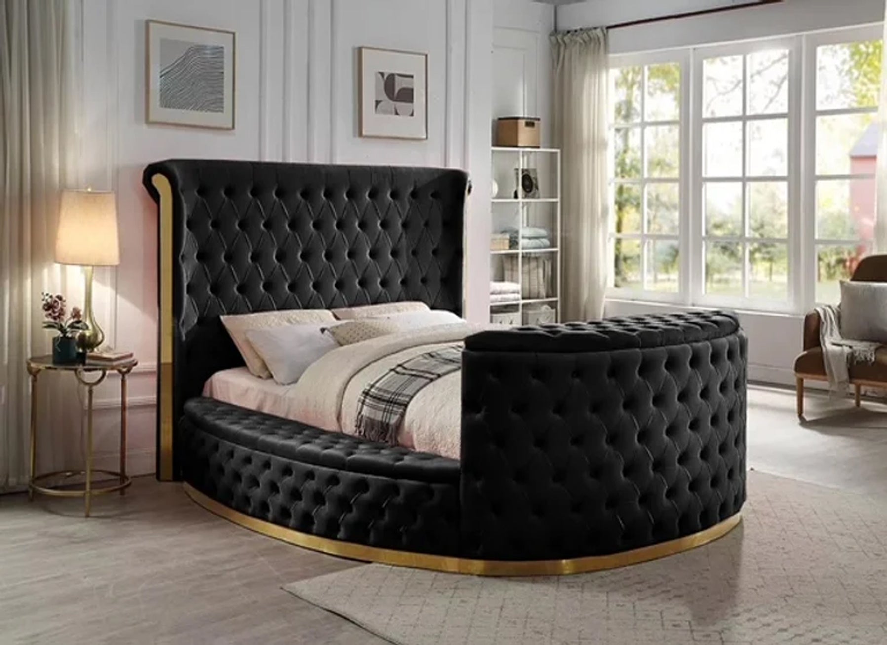 Lauren King Black Platform TV Bed - Ferro Furniture